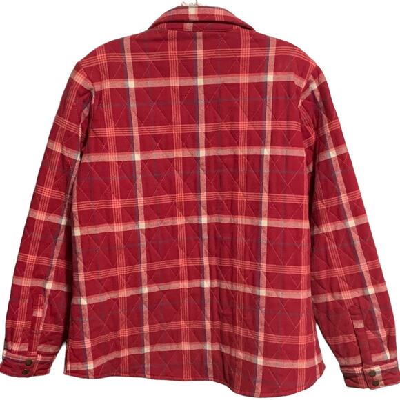 BIT & BRIDLE L Quilted Shirt Jacket Shacket Snap Chest Pockets Plaid Flannel - Picture 6 of 6